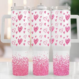 Wholesale Starbucks tumbler- pink hearts tumbler- valentine tumbler- pink Starbucks  cup- valentines day Starbucks tumbler- pink faux glitter tumbler for your  store - Faire