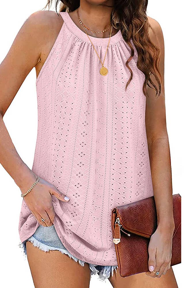 UNISHE - Wholesale Tank Top - Women's - Sleeveless Halter Hollow Out Tank Top ZZKF6836