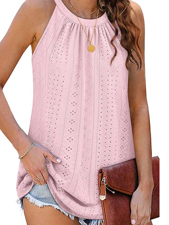 UNISHE - Wholesale Tank Top - Women's - Sleeveless Halter Hollow Out Tank Top ZZKF6836