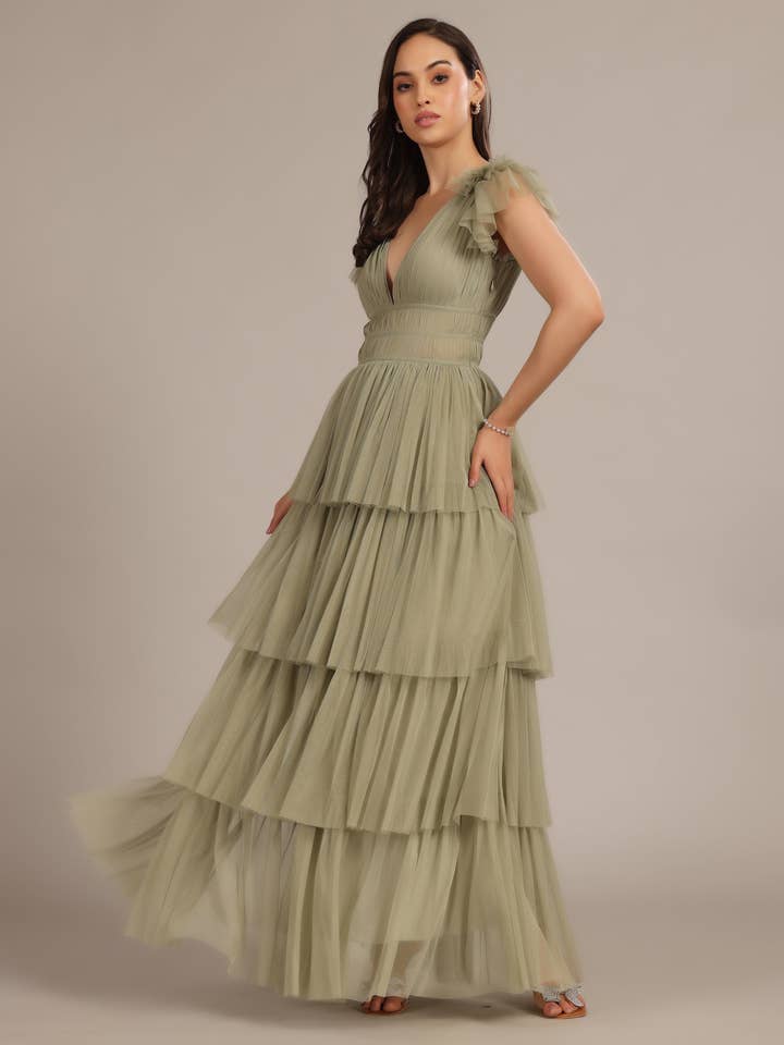 Naomi Maxi Dress in Dusty Sage for wholesale by Lace & Beads