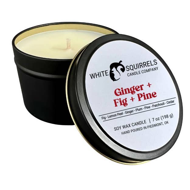 Lata para velas Ginger + Fig + Pine, 7 oz, color negro mate para venta al por mayor de White Squirrels Candle Co