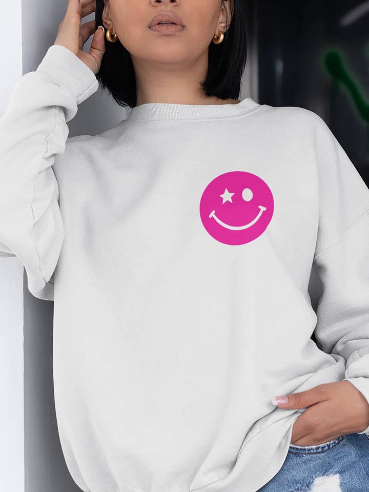 Star Eye Smiley Face Crewneck Sweatshirt for wholesale by Lifestyle Outpost