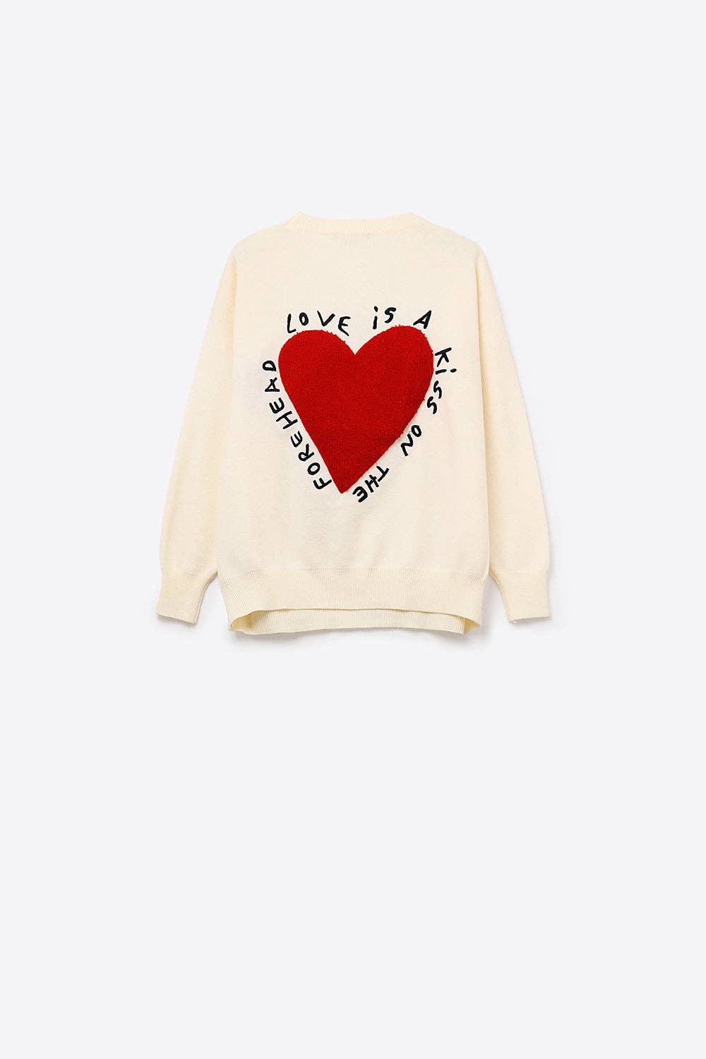 Embroidered Heart knitted Sweatshirt With Text in Cream for wholesale on Faire6