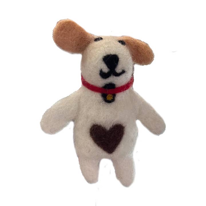Zumki - Wholesale Finger Puppet - Kids & Baby - Brown Dog with Heart and Bell Wool Felt Finger Puppet0