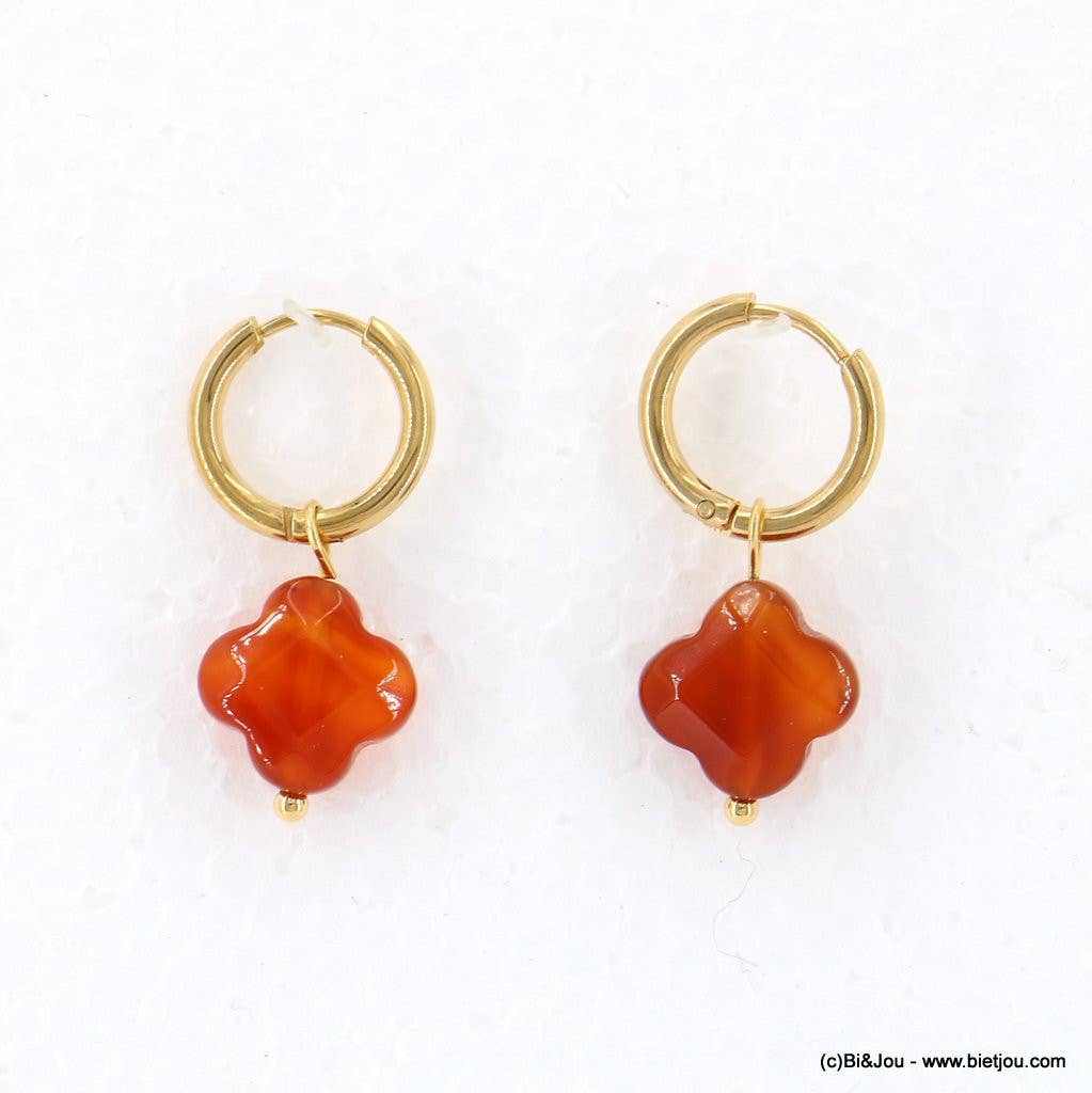 Lilas de Seine - Wholesale Huggie Earrings - Stone steel clover mini hoop earrings 032304610