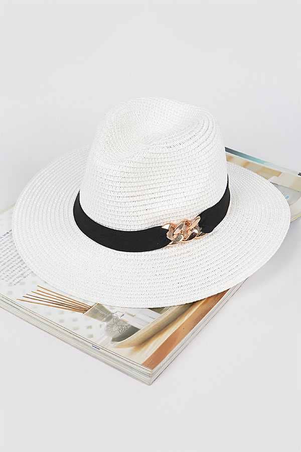 anbfashion - Wholesale Straw Hat - Women's - CHAIN LINK ICONIC STRAW FEDORA HAT AMH15723