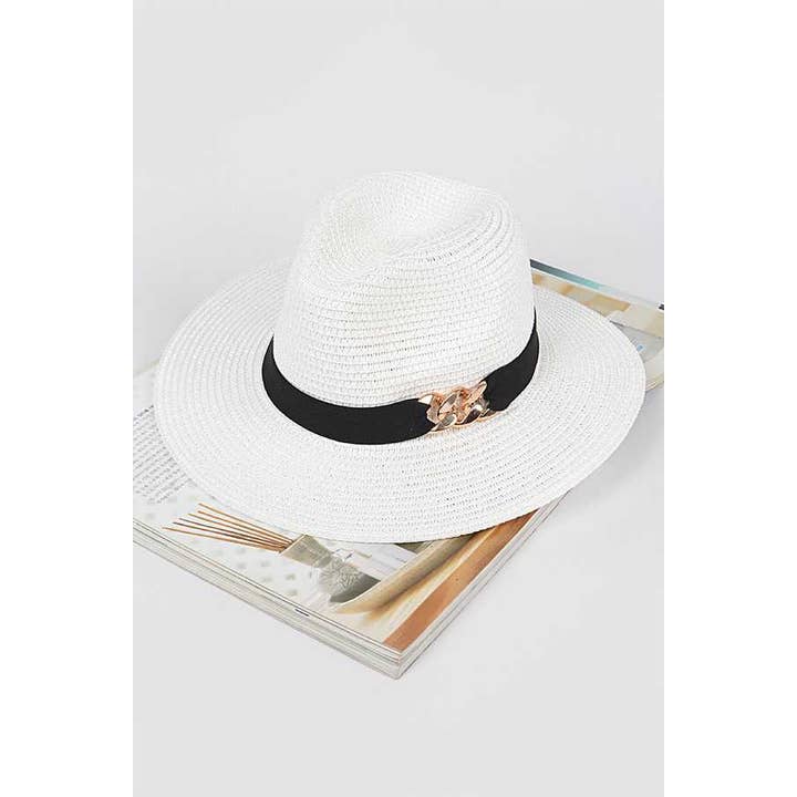 anbfashion - Wholesale Straw Hat - Women's - CHAIN LINK ICONIC STRAW FEDORA HAT AMH15723