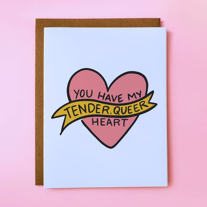 Tender Queer Heart Card for wholesale by Little Rainbow Paper Co