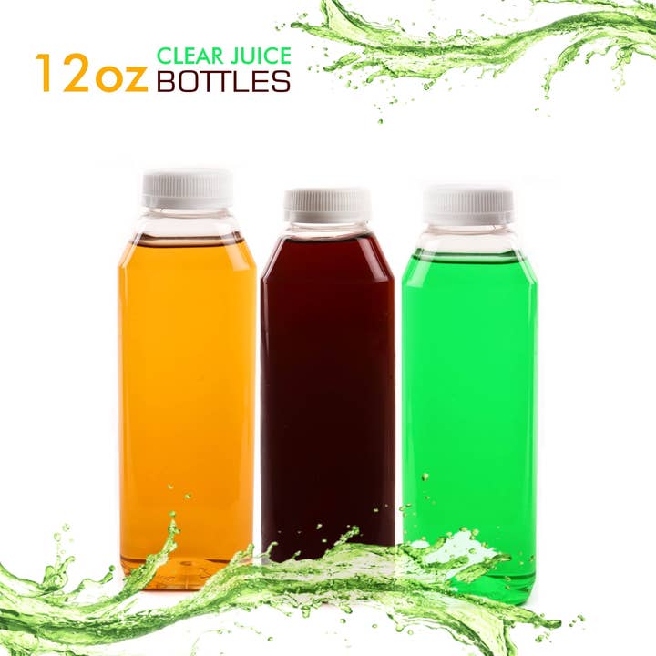 EcoQuality - Wholesale Milk/Juice Bottle - 12oz Empty Clear Plastic Juice Bottles w/Tamper Evident Caps