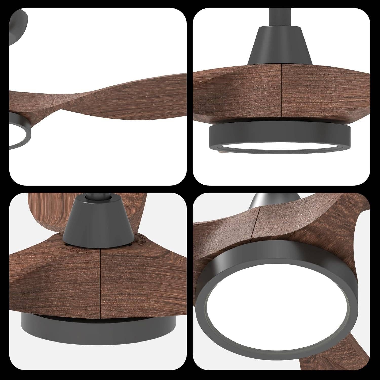 Dark Woodgrain 52 Inch Black Ceiling Fan With Lights And Remote Control for wholesale on Faire2