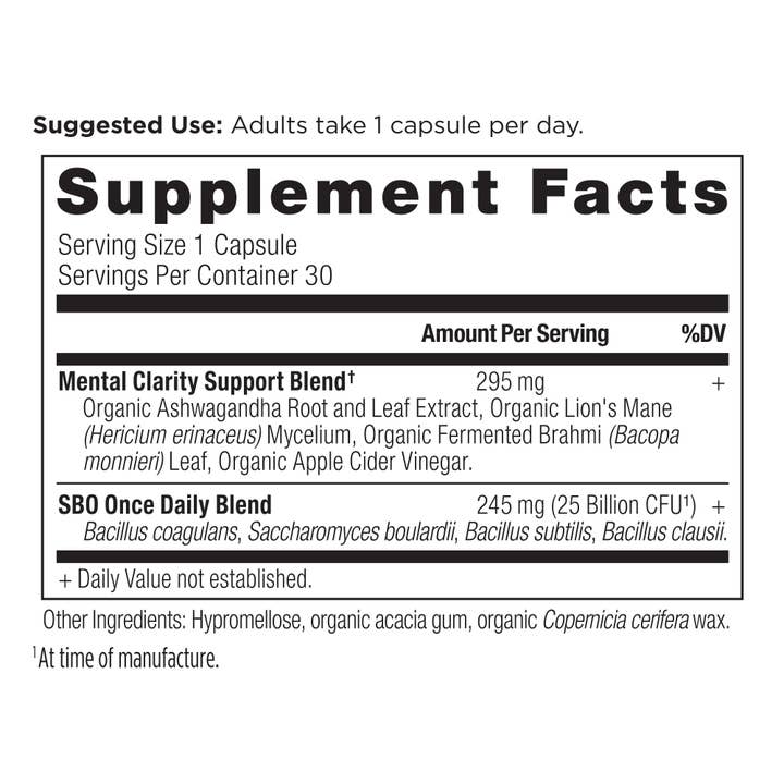 Ambre foncé SBO Probiotiques Clarté Mentale Une Fois Par Jour | (30 Gélules) en vente sur Faire1