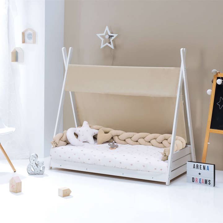 Alondra Baby - Wholesale Bed - Kids & Baby - White Montessori bed 70x140 cm with beige textile · Homy