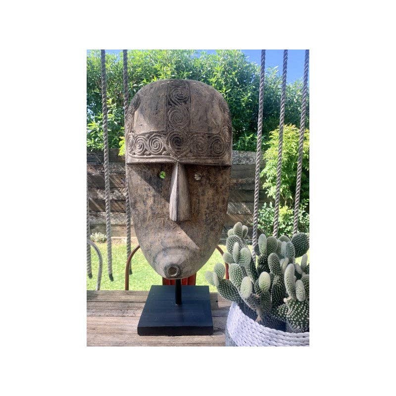 Paloma Black (Casa Natura Design, S.L.) - Wholesale Sculpture - Large Heavy & Solid Wooden Hand Carved Mask On Stand With2