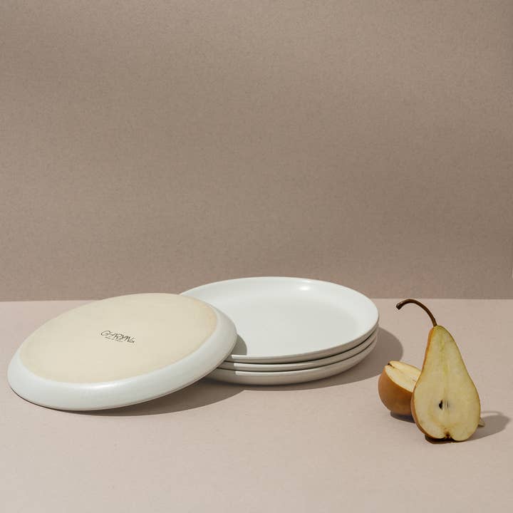 GHARYAN Stoneware & Olive Wood Tableware | Ships from USA - Wholesale Dinner Plate - Handmade Stoneware Flat Dessert Plate | Epa 7.9"0