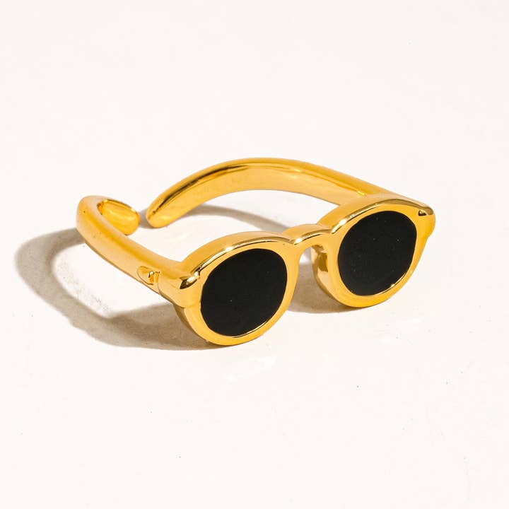 Black Dean 18K Gold Sunglasses Adjustable Ring for wholesale on Faire1