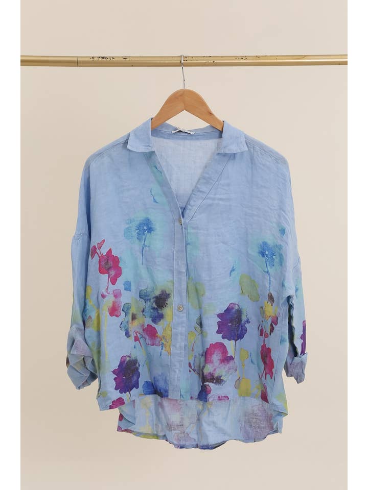 la maison des fibres naturelles – wholesale College/Baseball Jacket - Women’s – Floral print blouse 20984 100% linen3