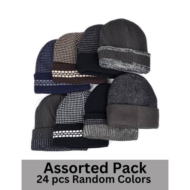 Selini New York - Wholesale Beanie - Unisex - 24pc Random Assorted Heavy Duty Winter Outdoor Beanie Hat