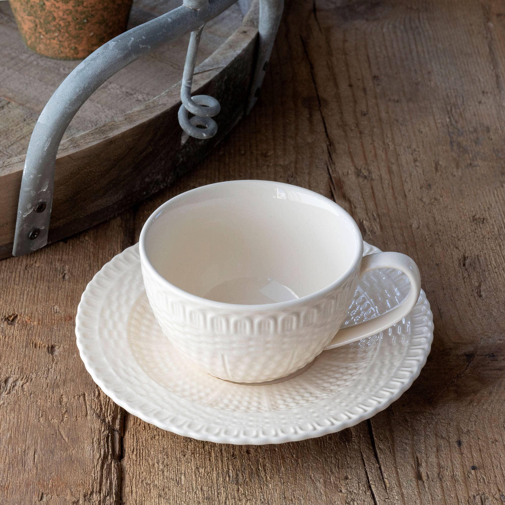 Park Hill Collection - Wholesale Tea Set - Promo Creamware Basketweave Cup & Saucer0