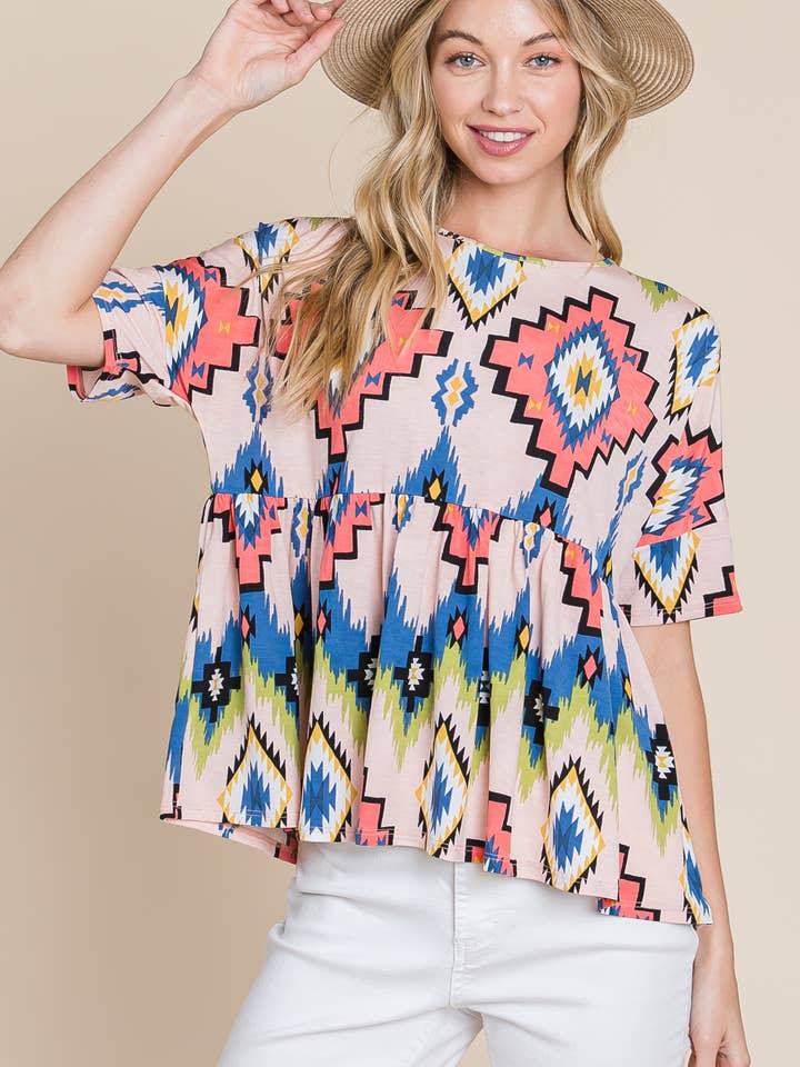 TA1817 AZTEC PRINT PEPLUM TOP for wholesale by BOMBOM