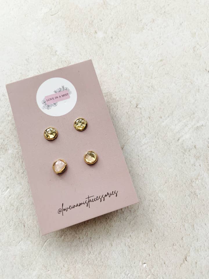 Resin stud earrings, real flower earrings for wholesale by Love in a mist