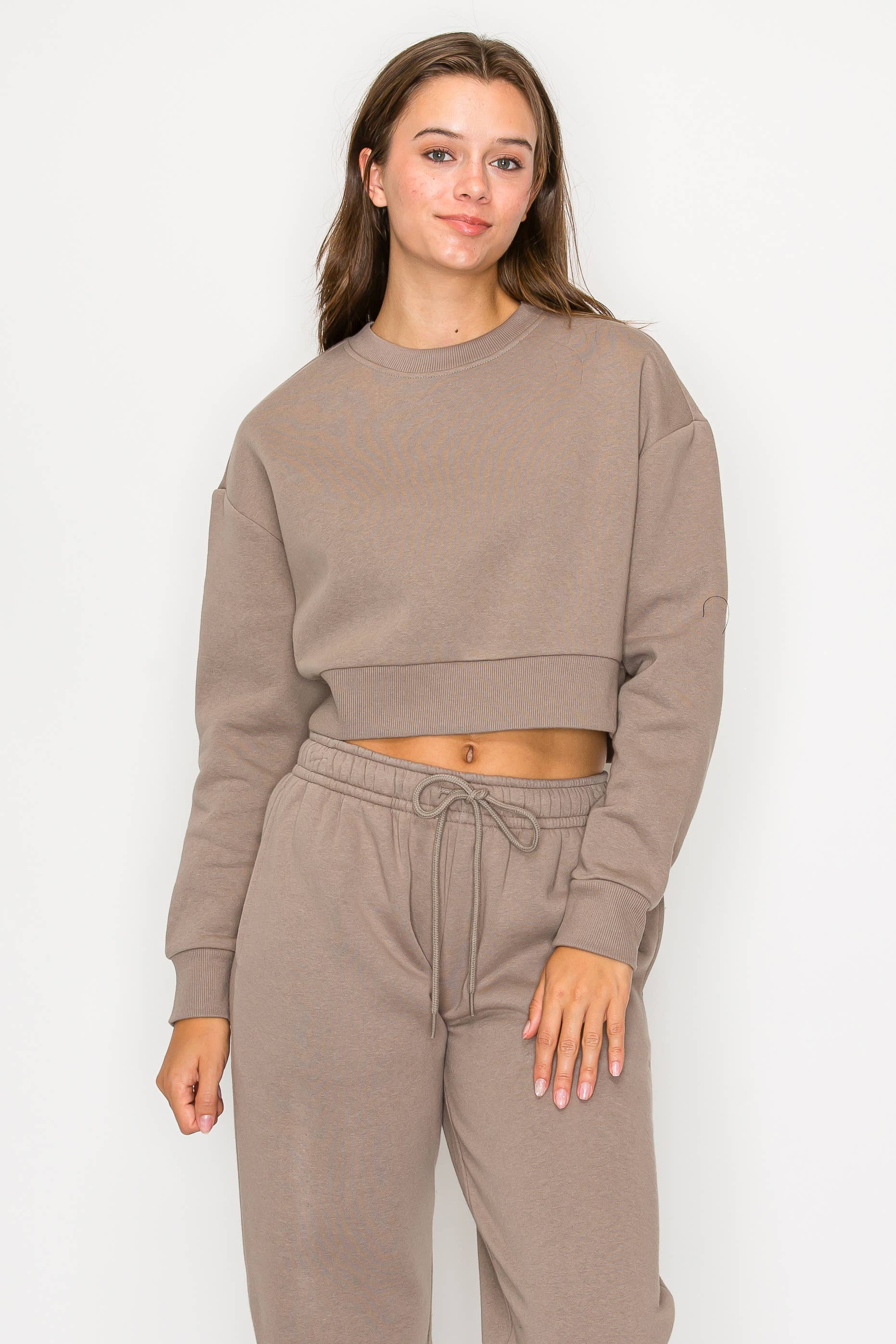 Color 5 - Wholesale Sweatshirt - Women's - Solid color fleece lined cropped basic pull over sweatshirt 28