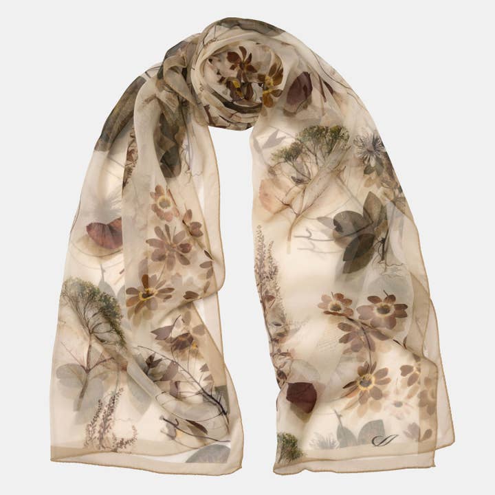 Botanica - Long Sheer Silk Scarf - Beige for wholesale by Elizabetta Made in Italy USA