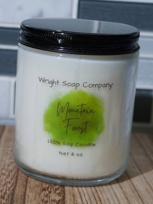 Mountain forest Candle, 100% soja voks, håndhældt for engroshandel hos Wright Soap Company