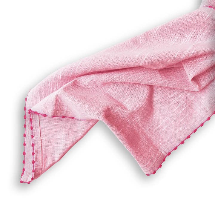 French Graffiti - Wholesale Dinner & Cloth Napkin - Knotted Edge Soft Pink Cotton Napkin Pink Trim | Set of 4