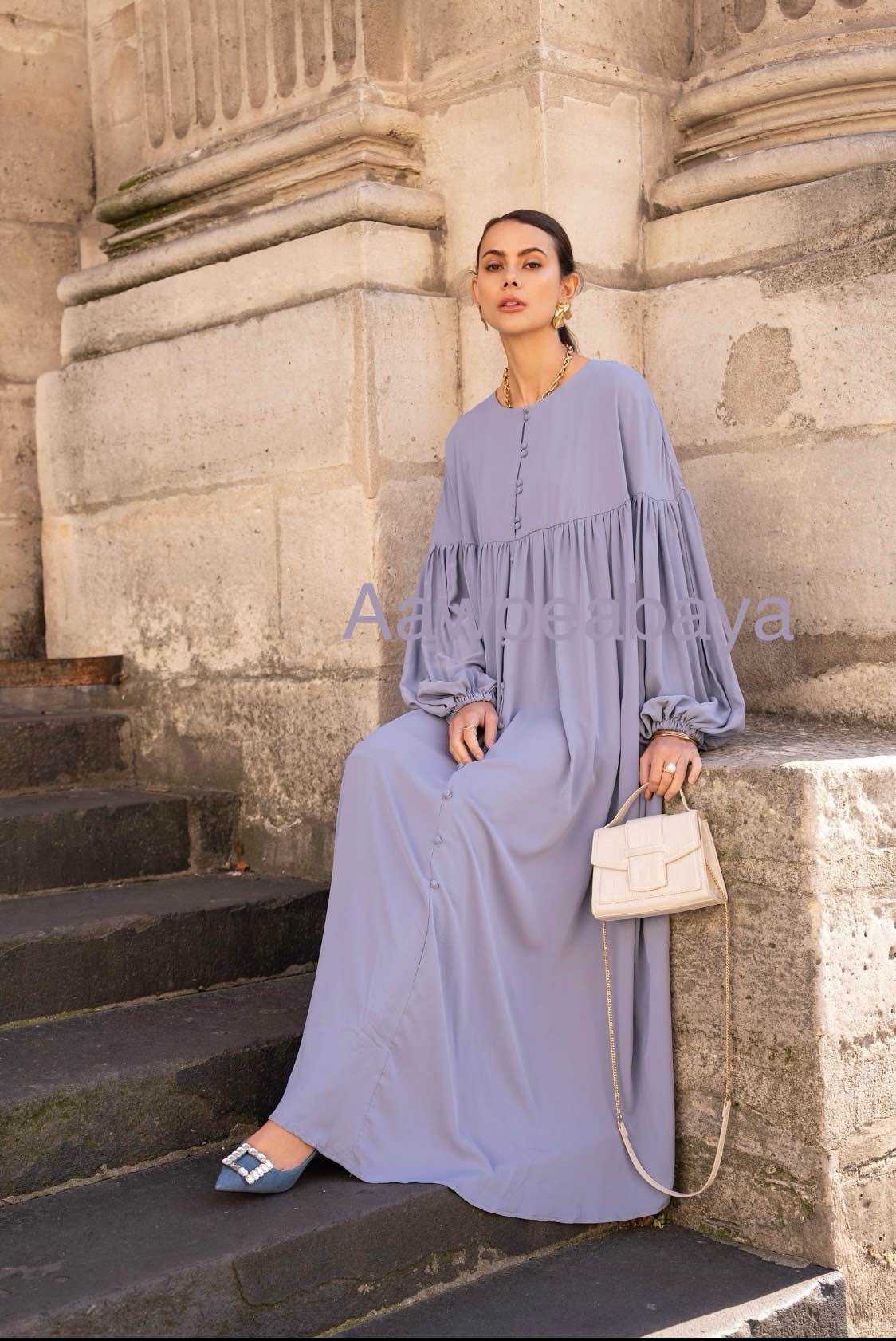 Aawoe Abaya – Hijab - Mulher por atacado – Vestido Abaya Chic com Mangas Bufantes - 2432-ROB12