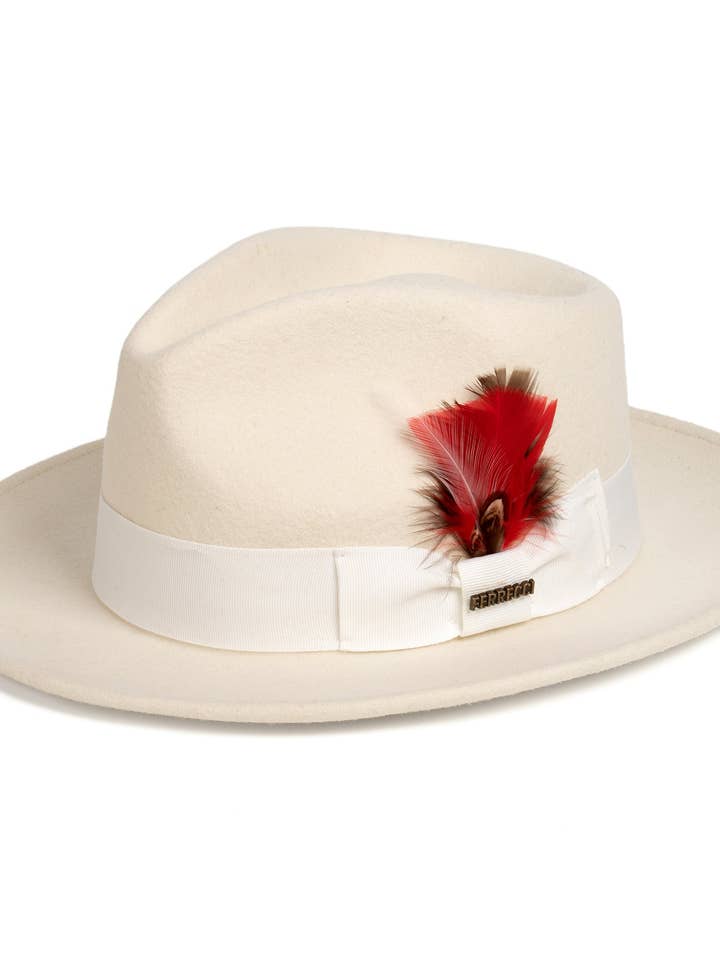 Chapeau Fedora en laine australienne 100% écrasable blanc cassé pour la vente par Ferrecci