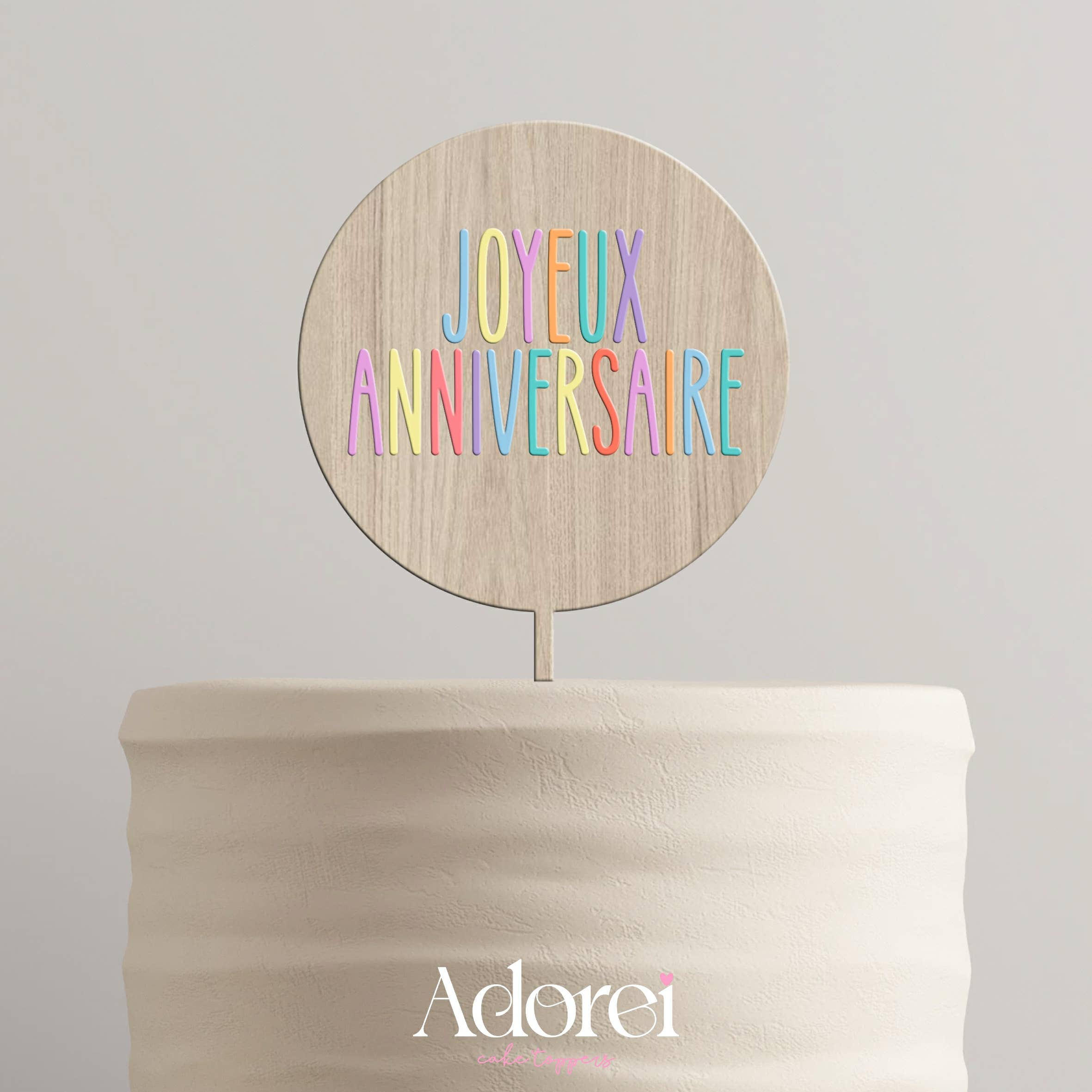 Adorei – Engroshandel Kagepynt – Joyeux Anniversaire kagepynt i MDF + Pastel Akryl1