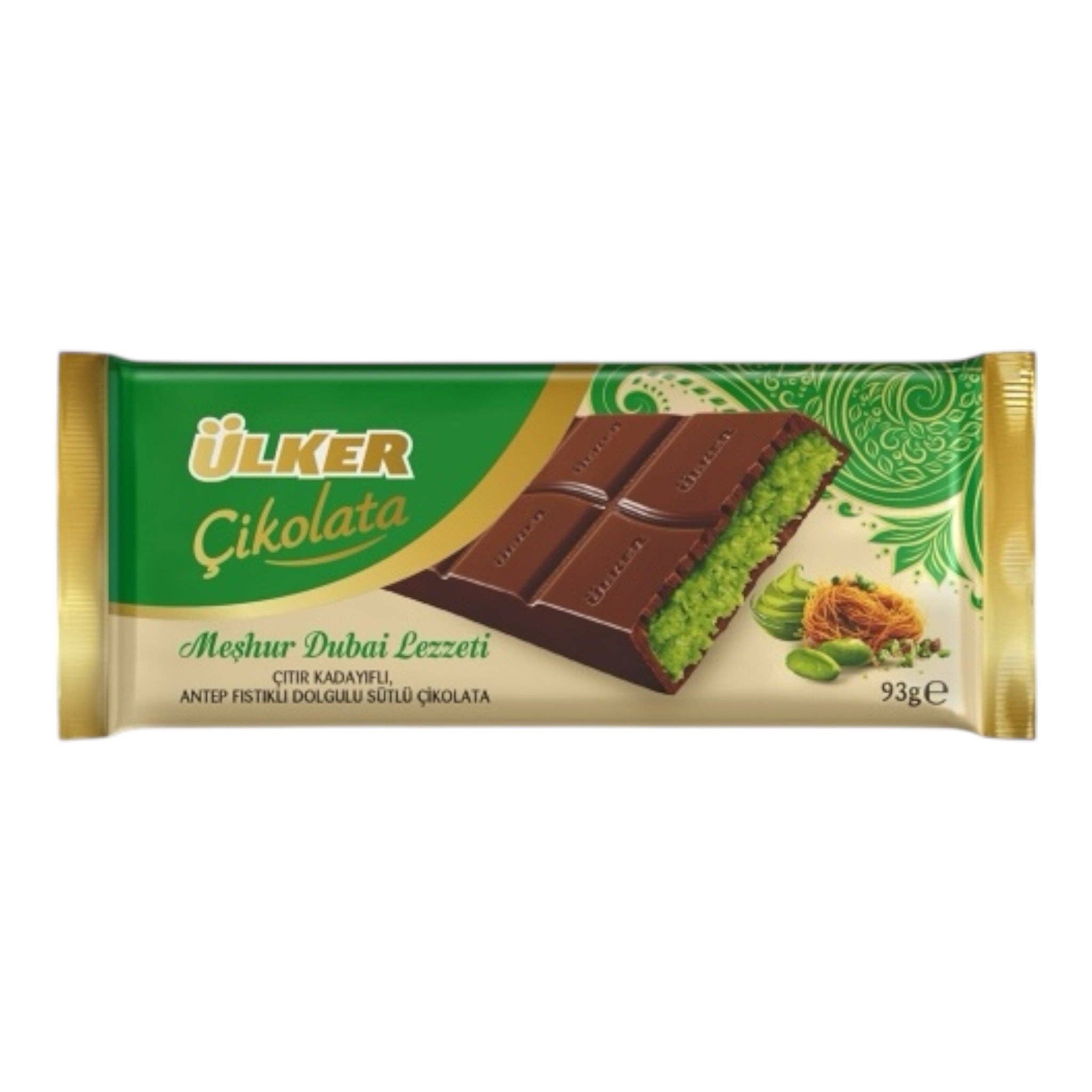 Made in eatalia - Wholesale Chocolate Bar - Ulker Dubai Chocolate Crunchy Kadaif With Pistachio Filling Milk Chocolate Bar 93 G0
