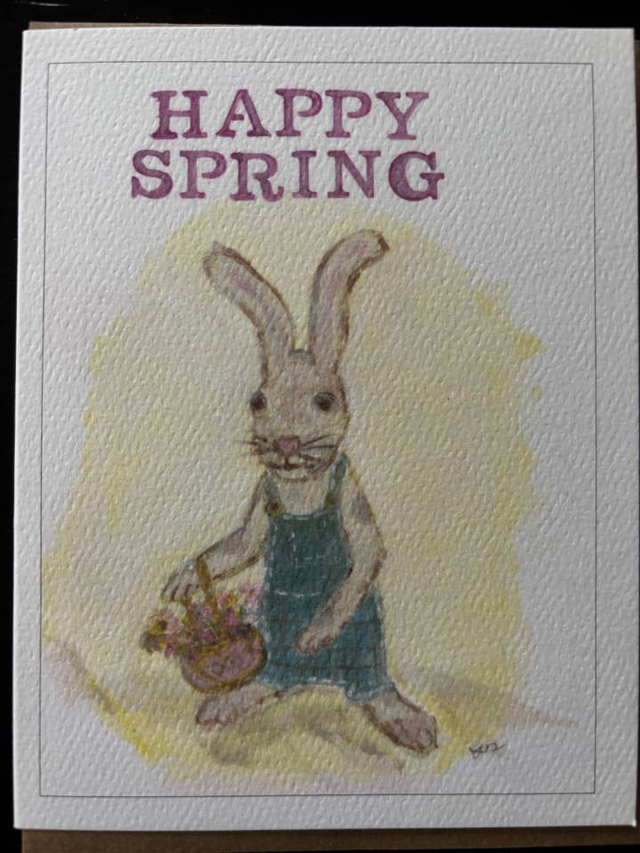 Rabbit Happy Spring greeting pet card for wholesale by Bernie Street Studios