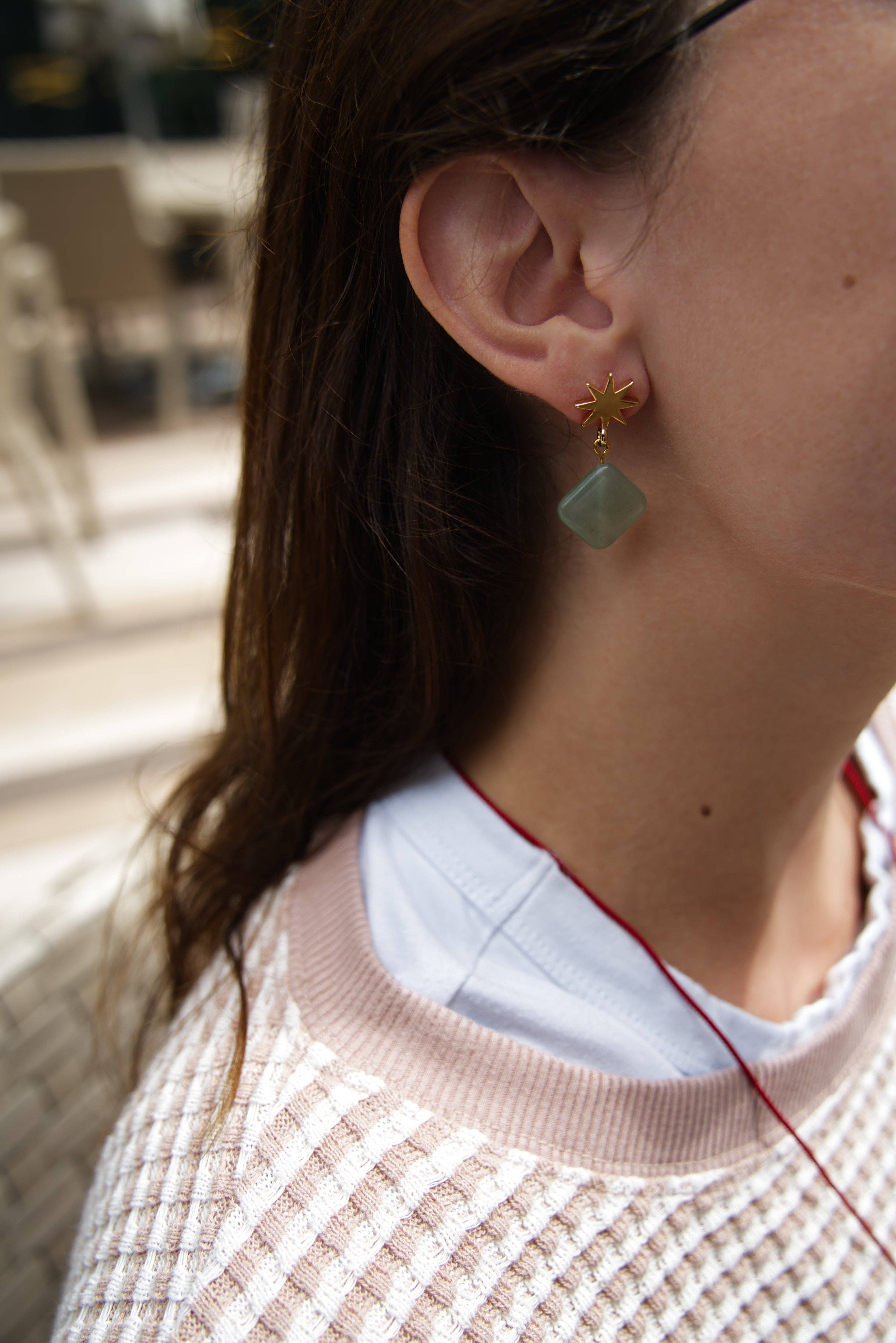 VUE by SEK - Wholesale Dangle Earrings - gold star + green aventurine earrings1