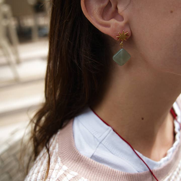 VUE by SEK - Wholesale Dangle Earrings - gold star + green aventurine earrings1