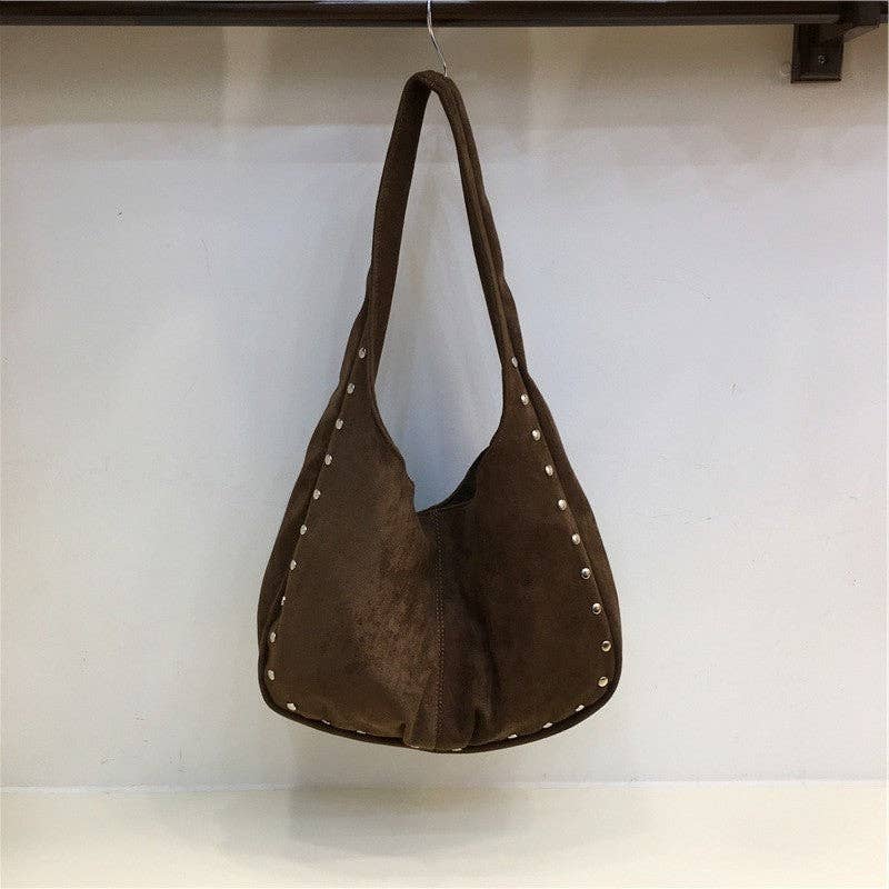 FurDecoration - Wholesale Shoulder Bag - Women's - Solid Color Studded Suede Shoulder Bag2