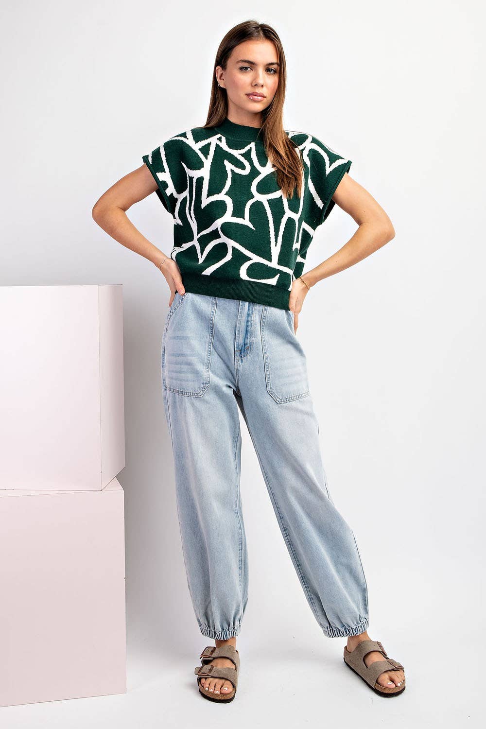 Peace Love Line – Großhandel Strickpullover – Damen – PL2188 - TOP MIT STEHKRAGEN UND HERZMUSTER3