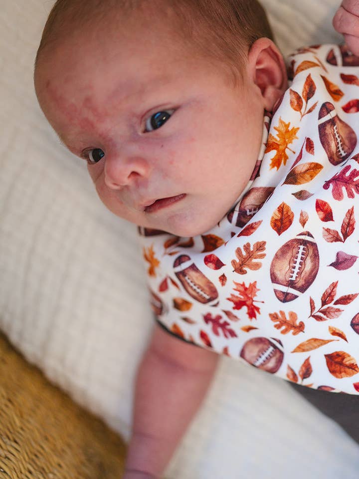 Fall Football Organic Cotton Adjustable Bandana Baby Bib for wholesale by Gaia Baby Goods