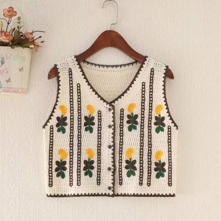 Funkyrel® Atzbranding Limited - Wholesale Outerwear Vest - Women's - Crosa - Floral Hollow Knit Vest