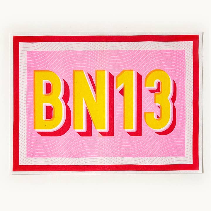 A4 BN13 Postcode Risograph Print for wholesale by Suzie Foster Design