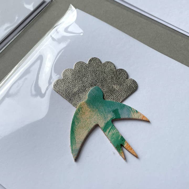 Handmade leather greeting card for wholesale by Blackbird Leather