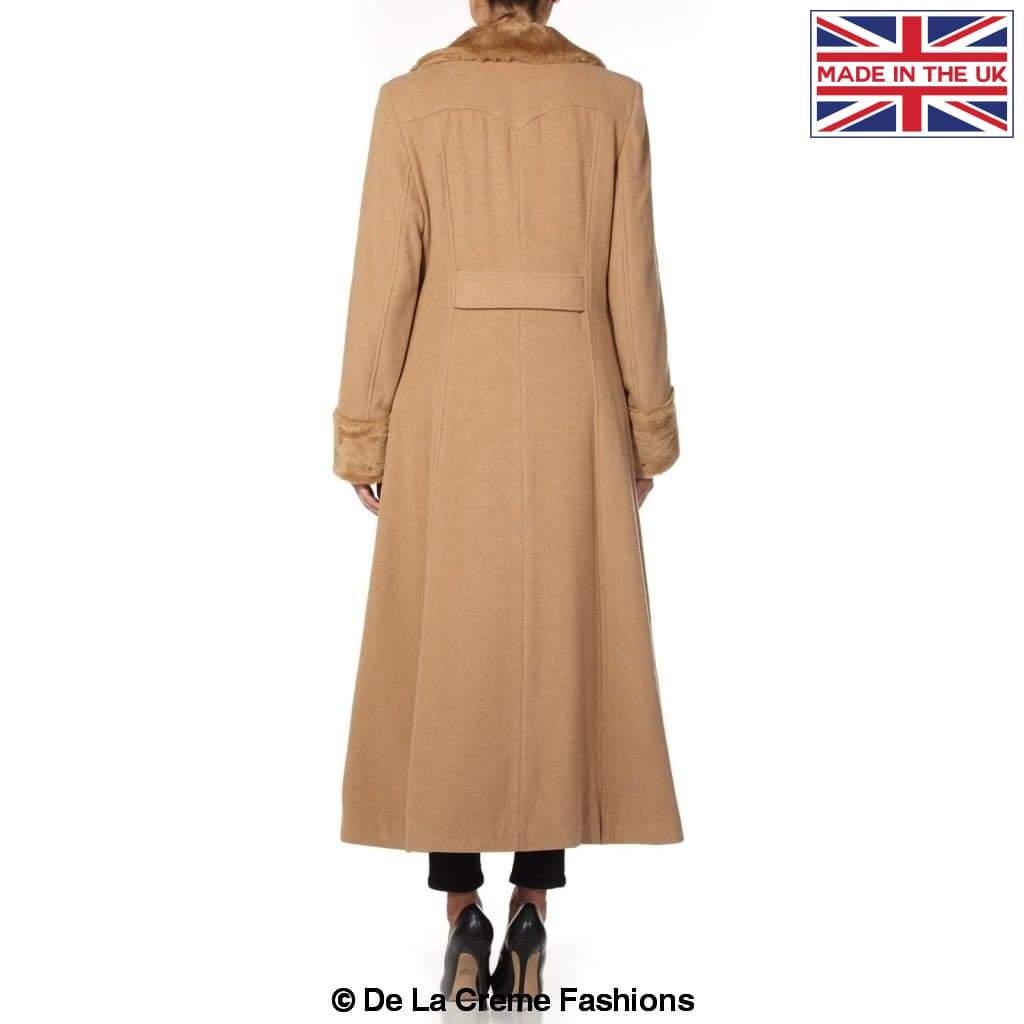 De La Creme Fashions - Venta al por mayor Abrigos de piel/piel sintética - Mujer - Abrigo maxi de mezcla de lana para mujer con cuello y puños de pelo sintético estilo militar10