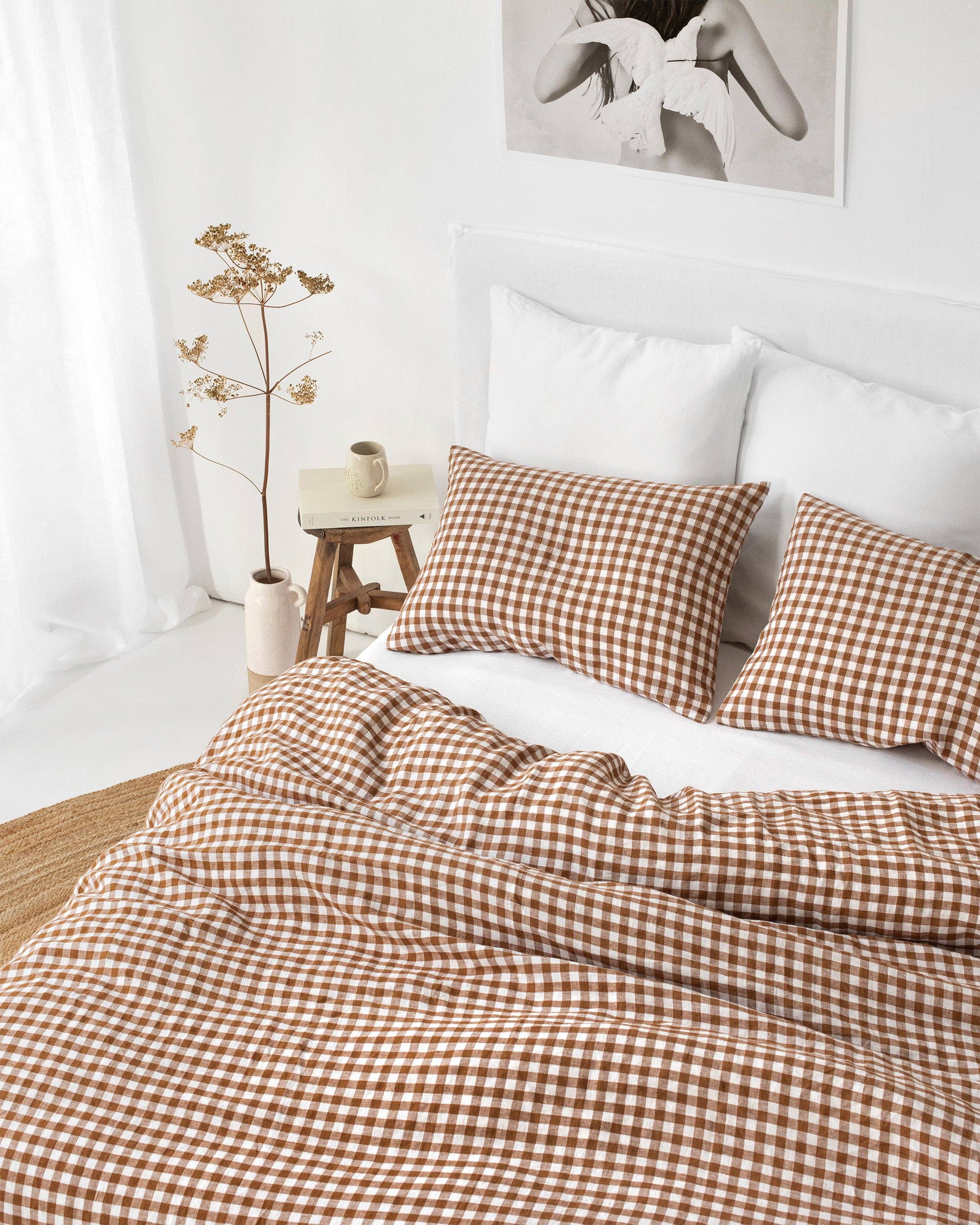 MagicLinen (We handle U.S. import procedures for you) – wholesale Bedding pillowcase/sham – Cinnamon gingham linen pillowcase3