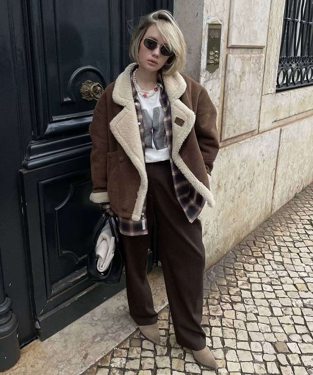 Aria Romance - Wholesale Bont/kunstbontjas - Dames - Retro lamsleren trenchcoat2