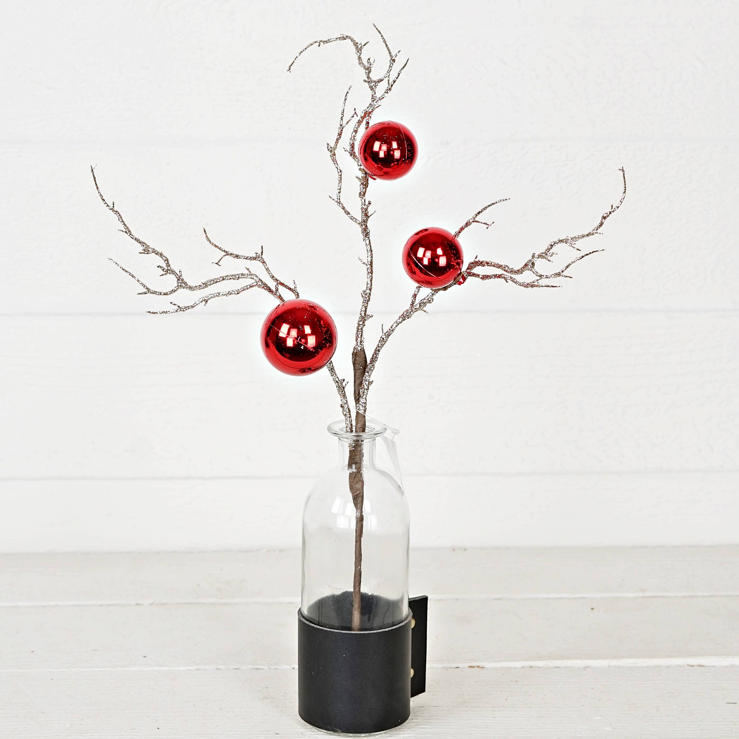 Holiday Depot Inc. - Wholesale Christmas Decoration - 29766- 20in Glitter Twig Pick with Balls-Red-5