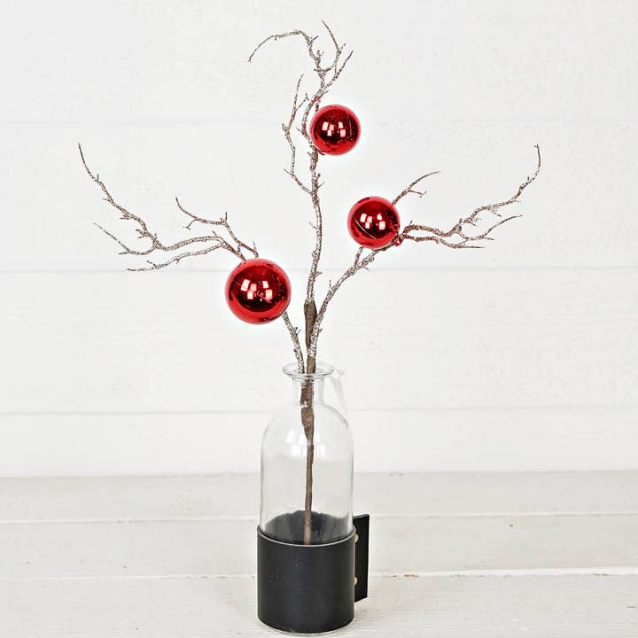 Holiday Depot Inc. - Wholesale Christmas Decoration - 29766- 20in Glitter Twig Pick with Balls-Red-5