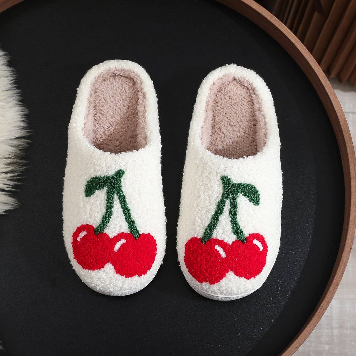TYPE  CUTE CHERRY EMBROIDERED COTTON SLIPPERS_CWSHS0453 for wholesale on Faire0