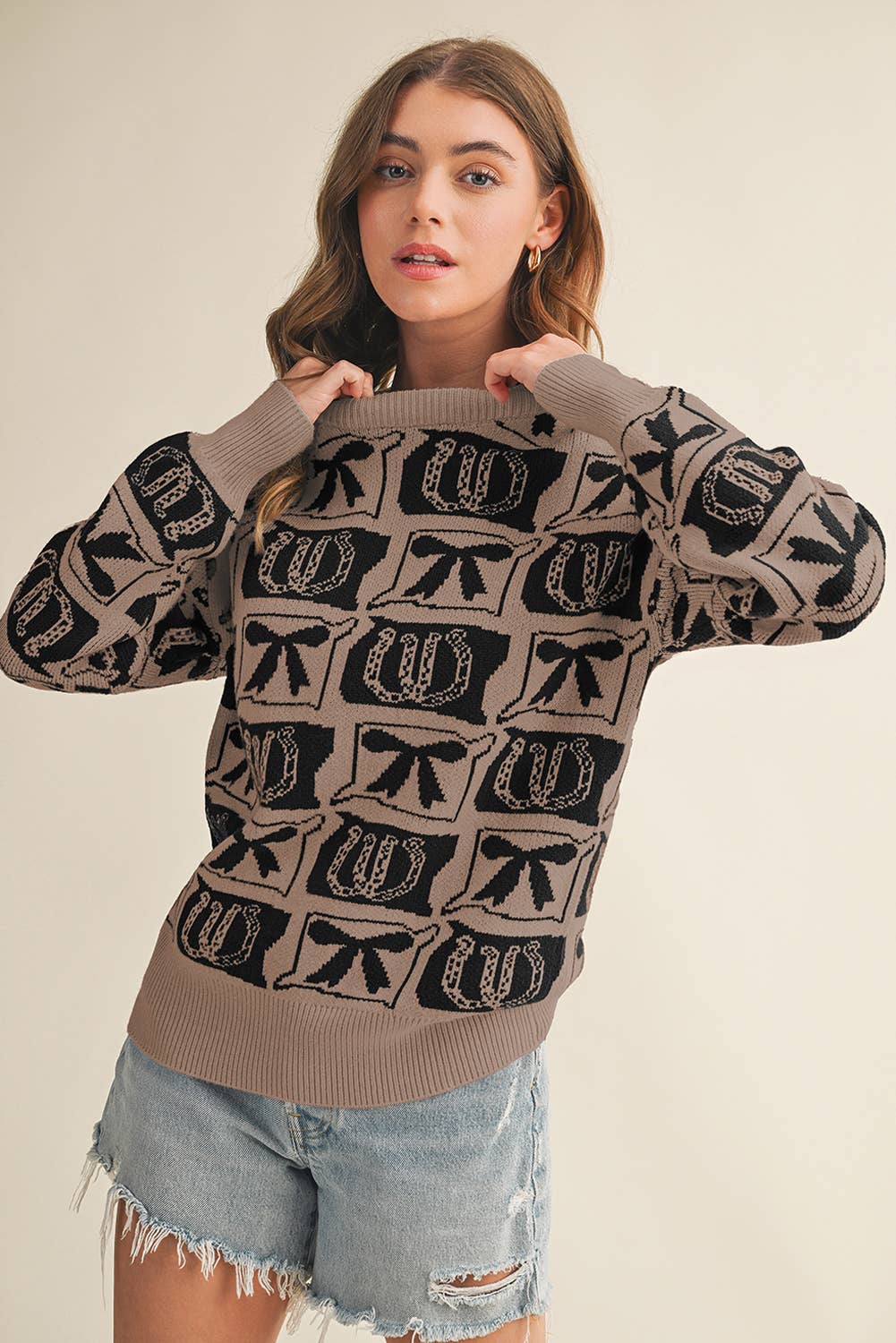 Aapparella - Wholesale Knit Sweater - Women's - Bows & Horseshoes  Fashion Western Pattern Sweater | S-4X21