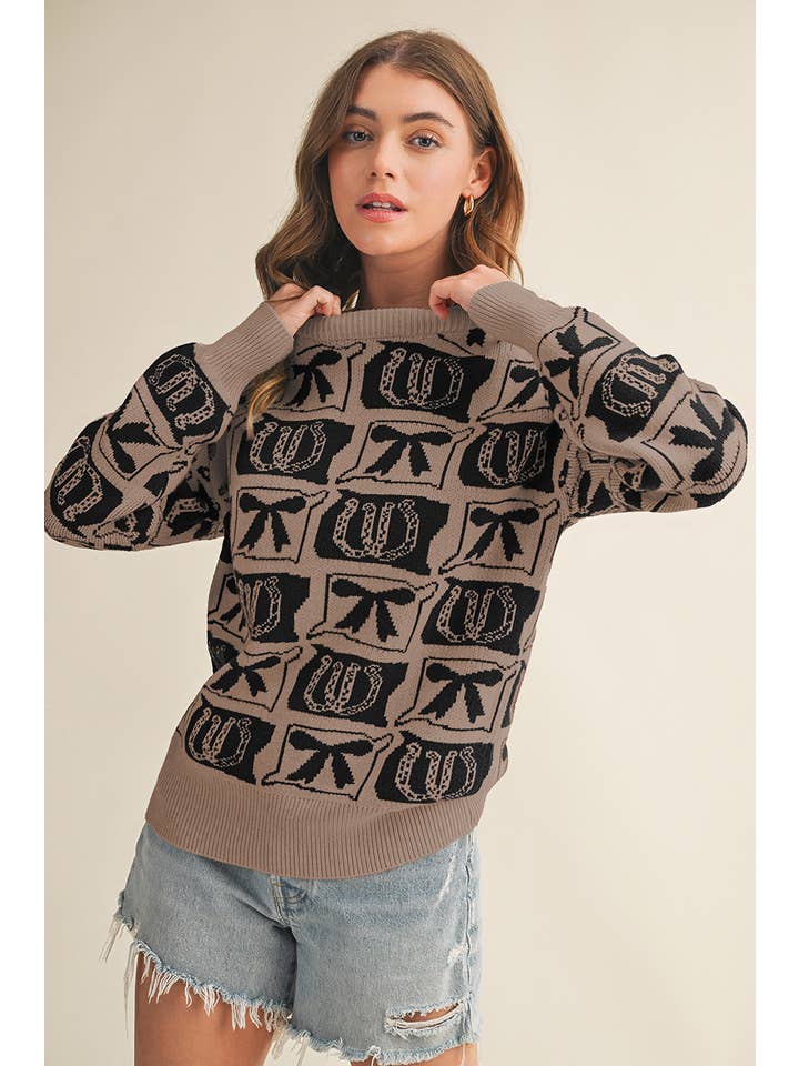 Aapparella - Wholesale Knit Sweater - Women's - Bows & Horseshoes Fashion Western Pattern Sweater | S-4X21