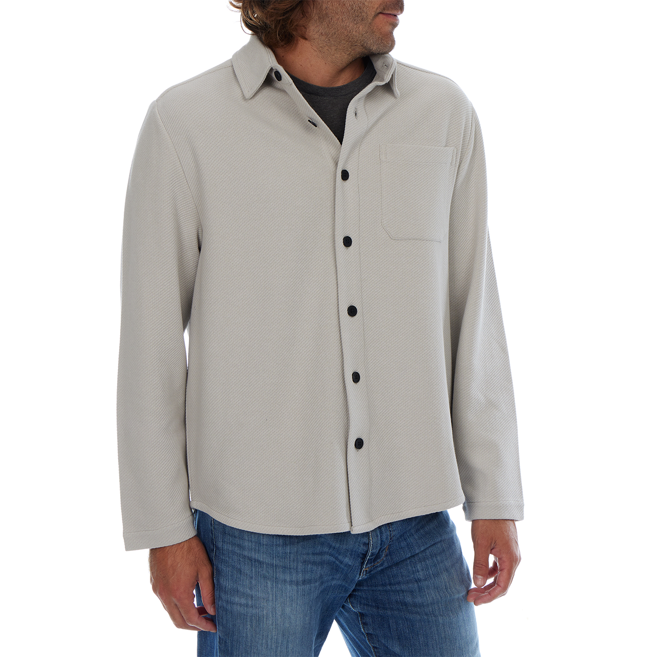 PX - Wholesale Shirt Jacket/Shacket - Men's - Cream Subtle Diagonal Textured Solid Shacket Shirt Jacket6